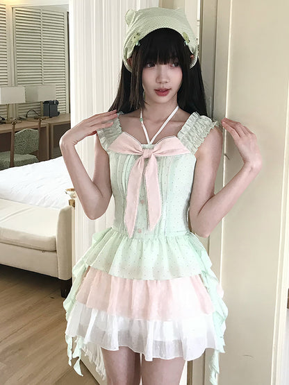 Pastel Ribbon Tiered Ruffle Dress LAL0173