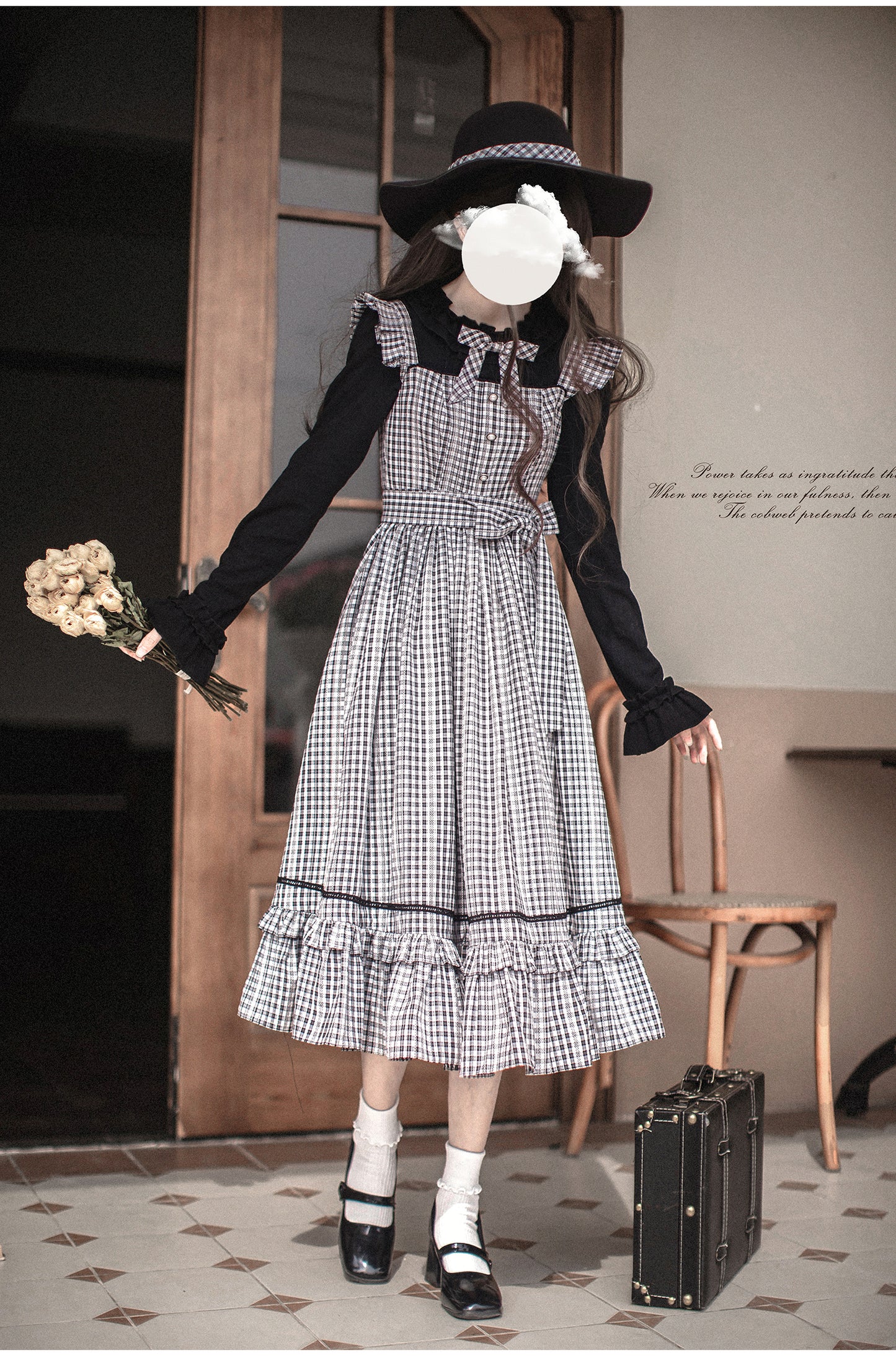 French Black & White Plaid Dress HUT0014