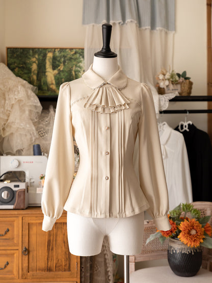 Vintage Ribbon Collar Pintuck Blouse FOR0065