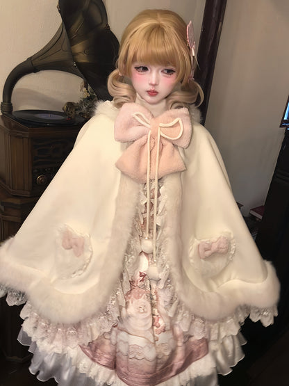 Fluffy Rabbit Ear Hooded Fur Cape YOU0227
