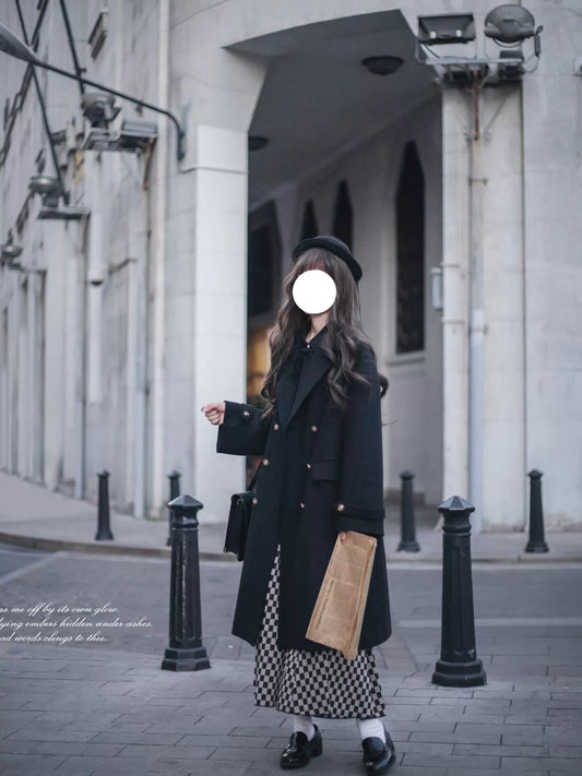 College Style Black Wool Coat HUT0124