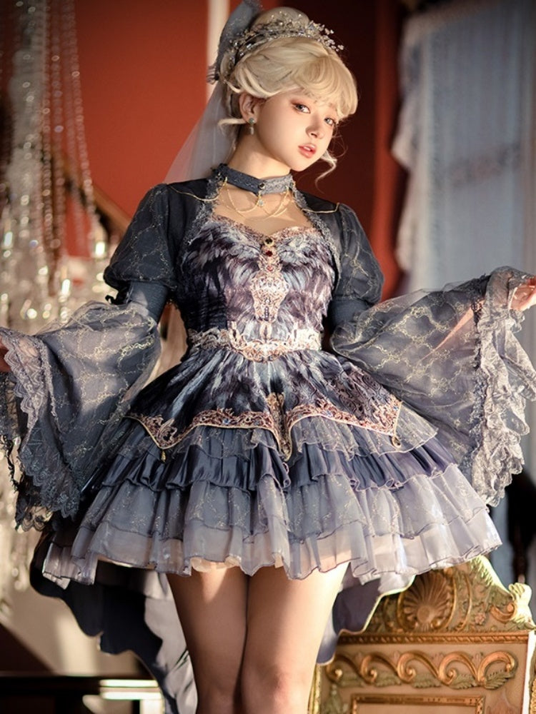 Elegant grey feather Lolita Dress  URT0001