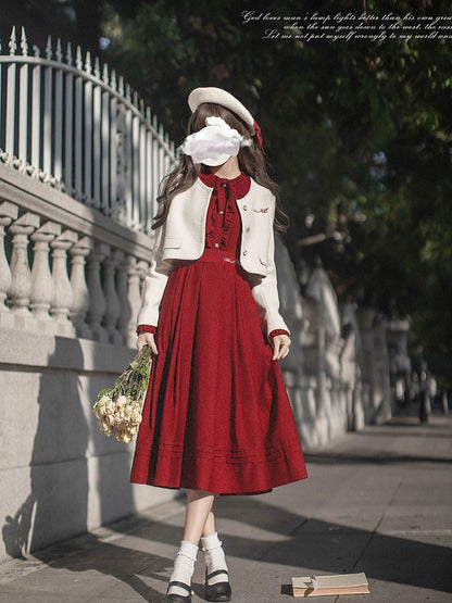 Retro Elegant Red Dress & Coat HUT0081