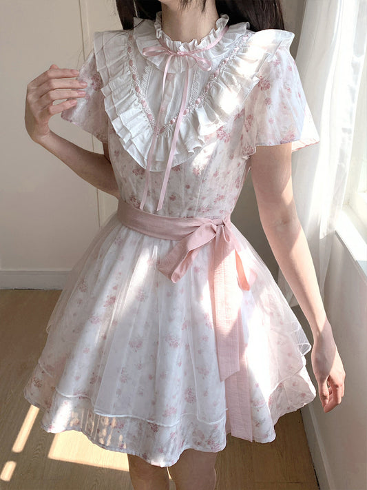 Misty Flower Floral Ruffle Collar Dress LAL0180