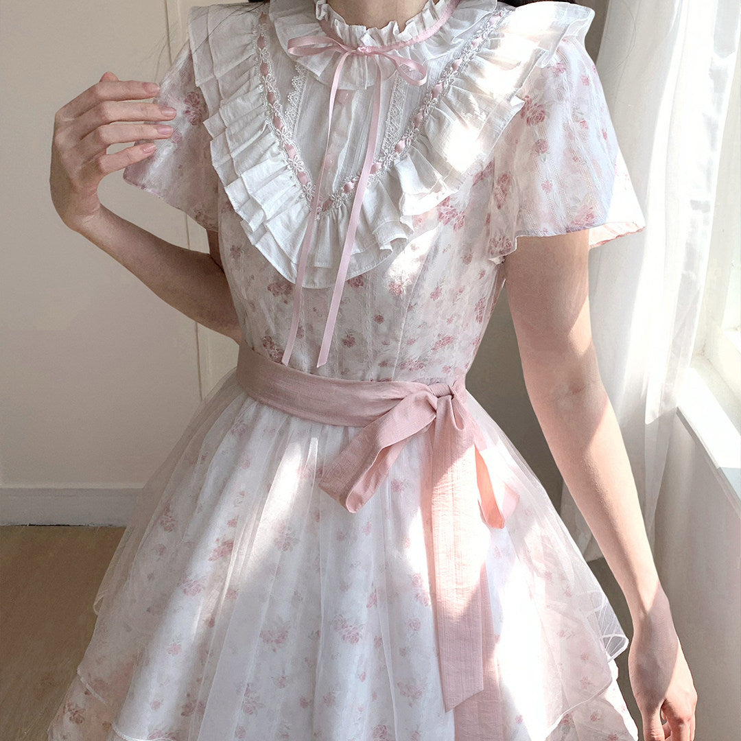 Misty Flower Floral Ruffle Collar Dress LAL0180