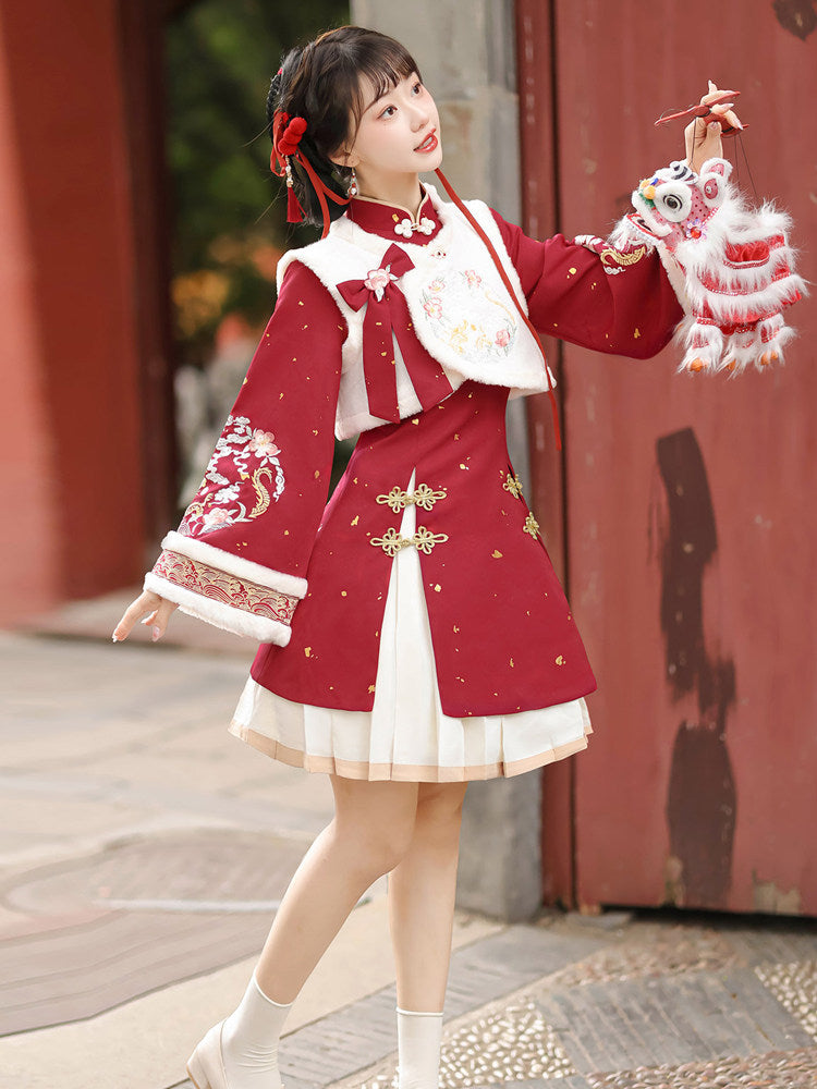 Chinese Style Dragon Embroidery Vest Dress Set YOU0237