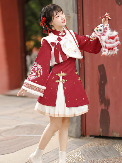 Chinese Style Dragon Embroidery Vest Dress Set YOU0237