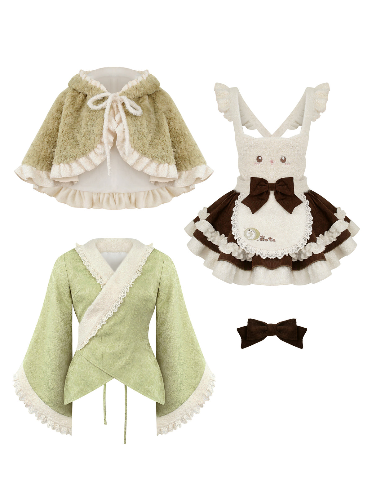 Fluffy Hooded Cape With Kimono Wrap Top SER0167