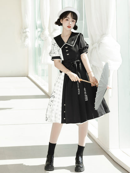 China Style Black And White Dress YOU0091