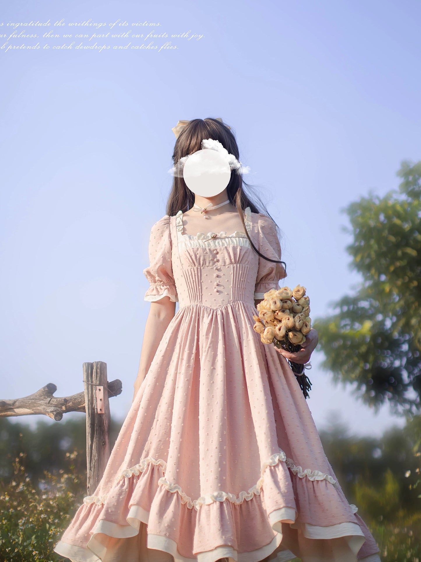 French Retro Lolita Pink Dress HUT0005