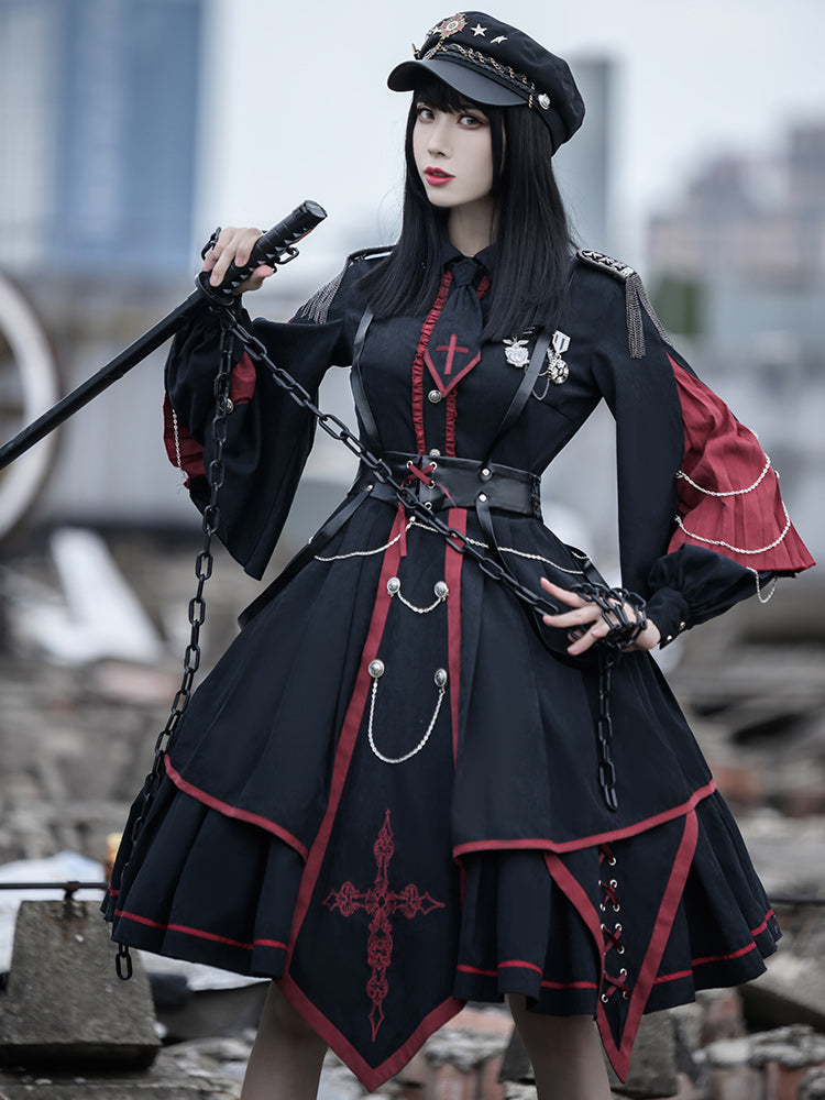 Military Lolita Black Army Dress SPR0005