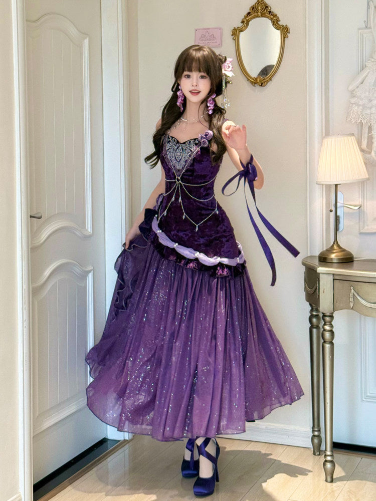Purple Night Velvet Mermaid Princess Dress YOU0248