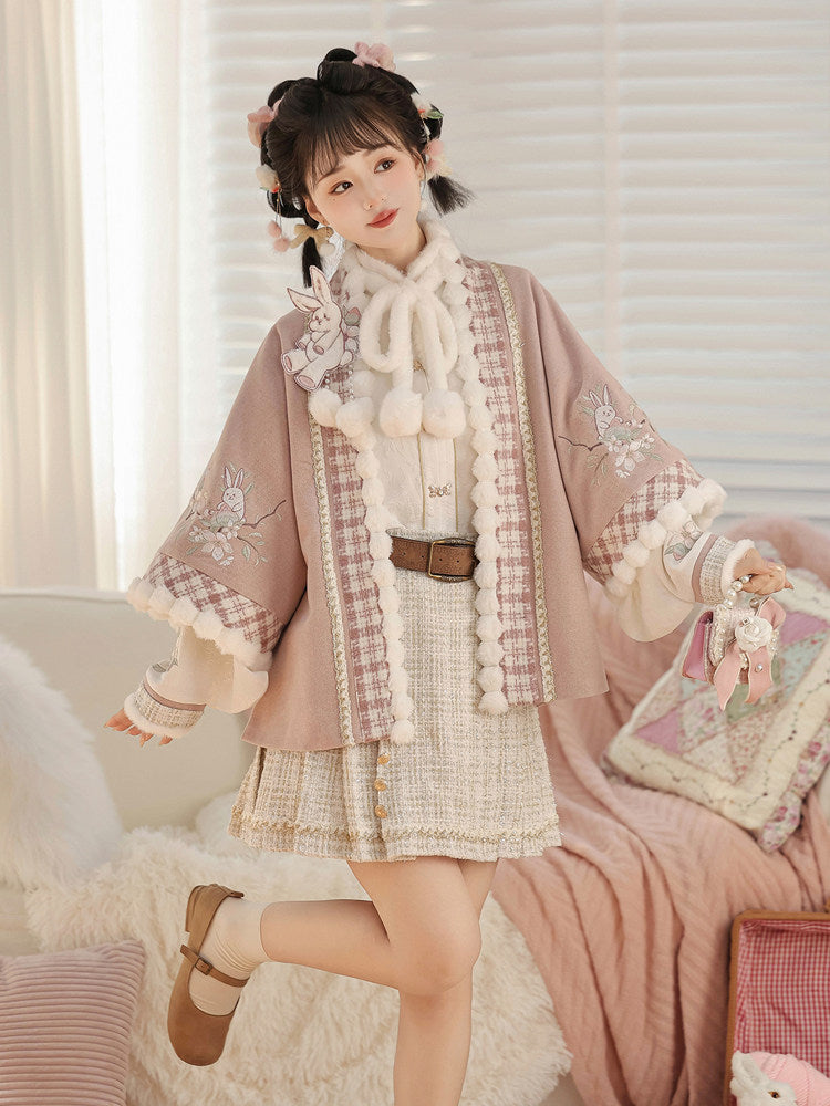 Rabbit Embroidered Chinese Style Jacket Skirt Set YOU0242