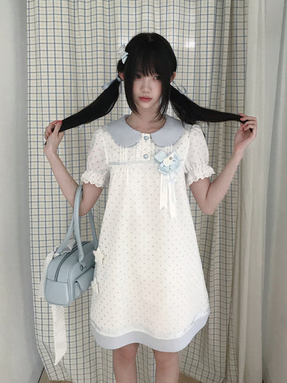 Baby Blue Collar Polka Dot Babydoll Dress LAL0185