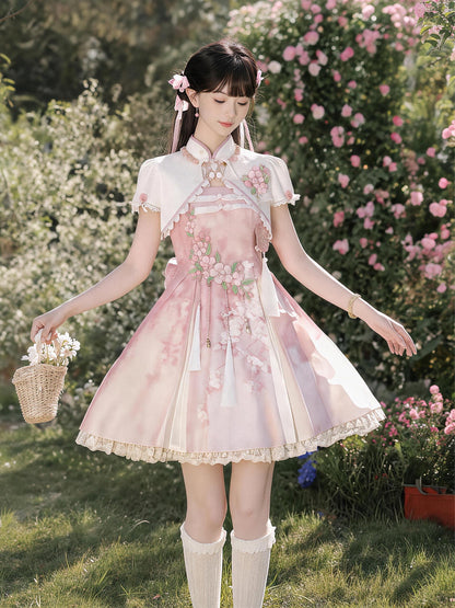 Chinese Style Cherry Blossom Embroidered Cape Dress YOU0272