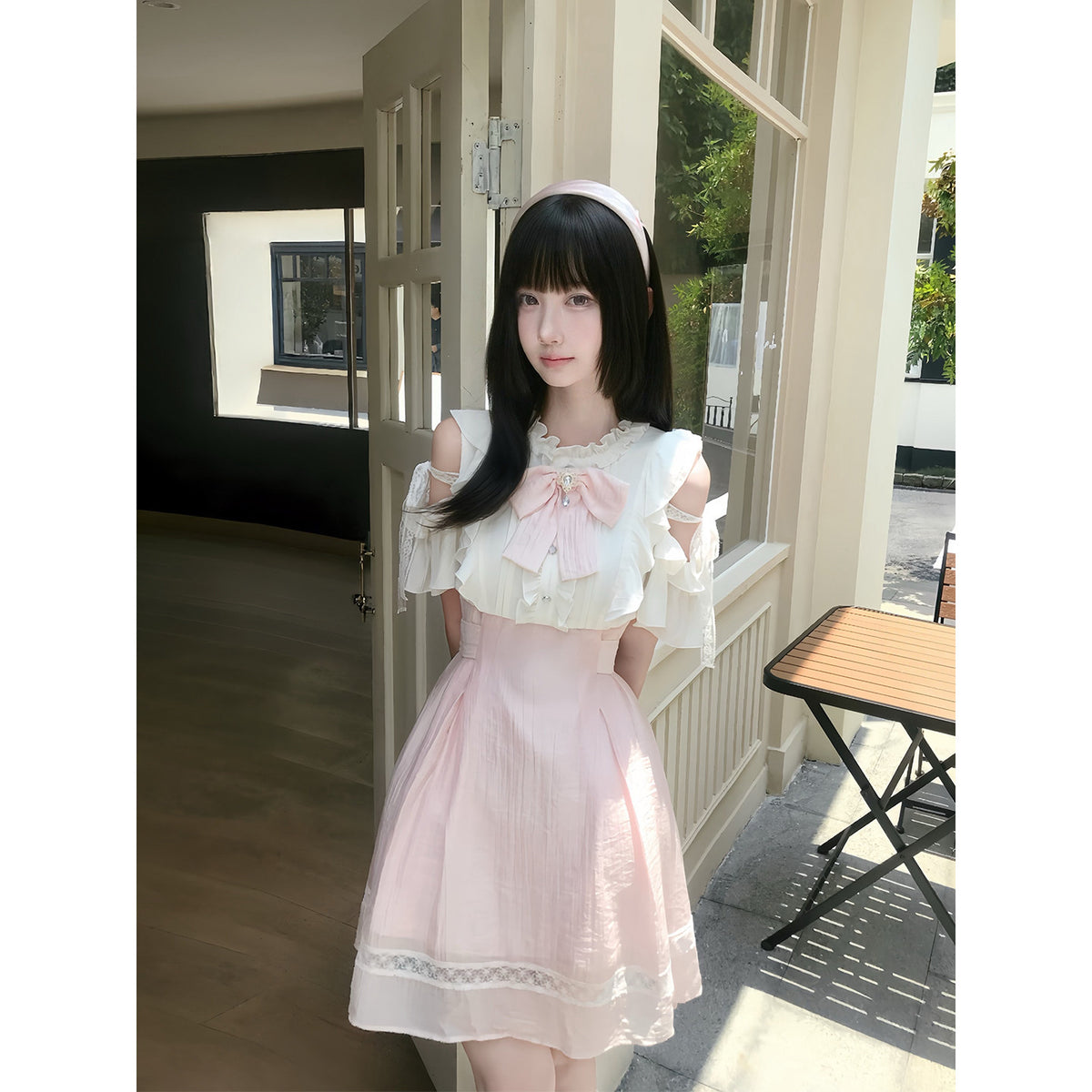 Off-Shoulder Bow Ruffle Dress LAL0223