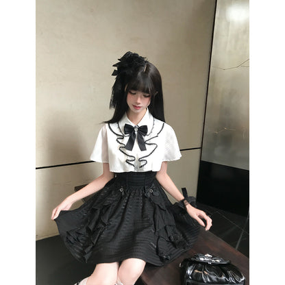 Ribbon Bow Lace Trim Blouse LAL0219