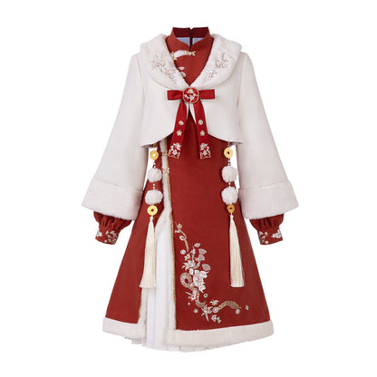 Chinese New Year Fur-Trim Jacket Dress Set YOU0241