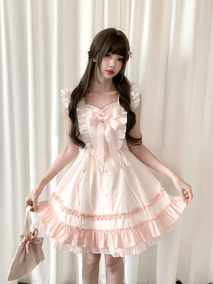 Pink Bow Ruffle Tiered Dress LAL0172