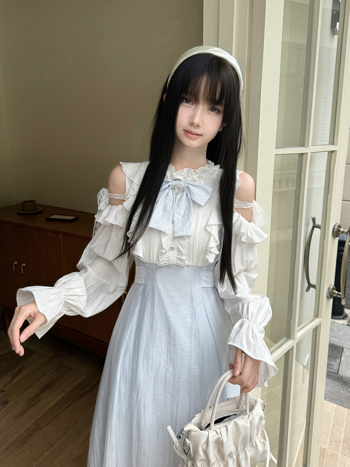Off-Shoulder Ruffle Lace Long Dress LAL0132