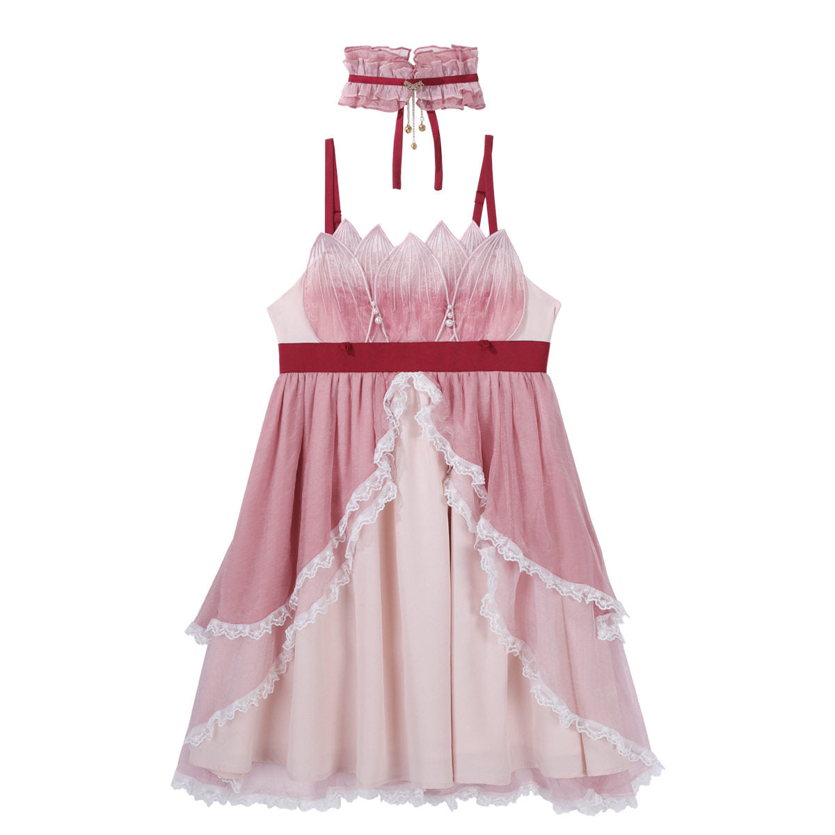 Chinese Style Pink Ombre Feather-Sleeve Dress YOU0298