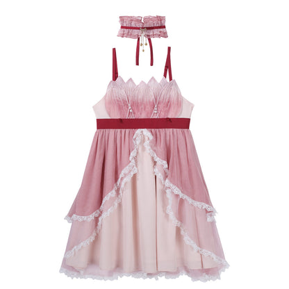 Chinese Style Pink Ombre Feather-Sleeve Dress YOU0298