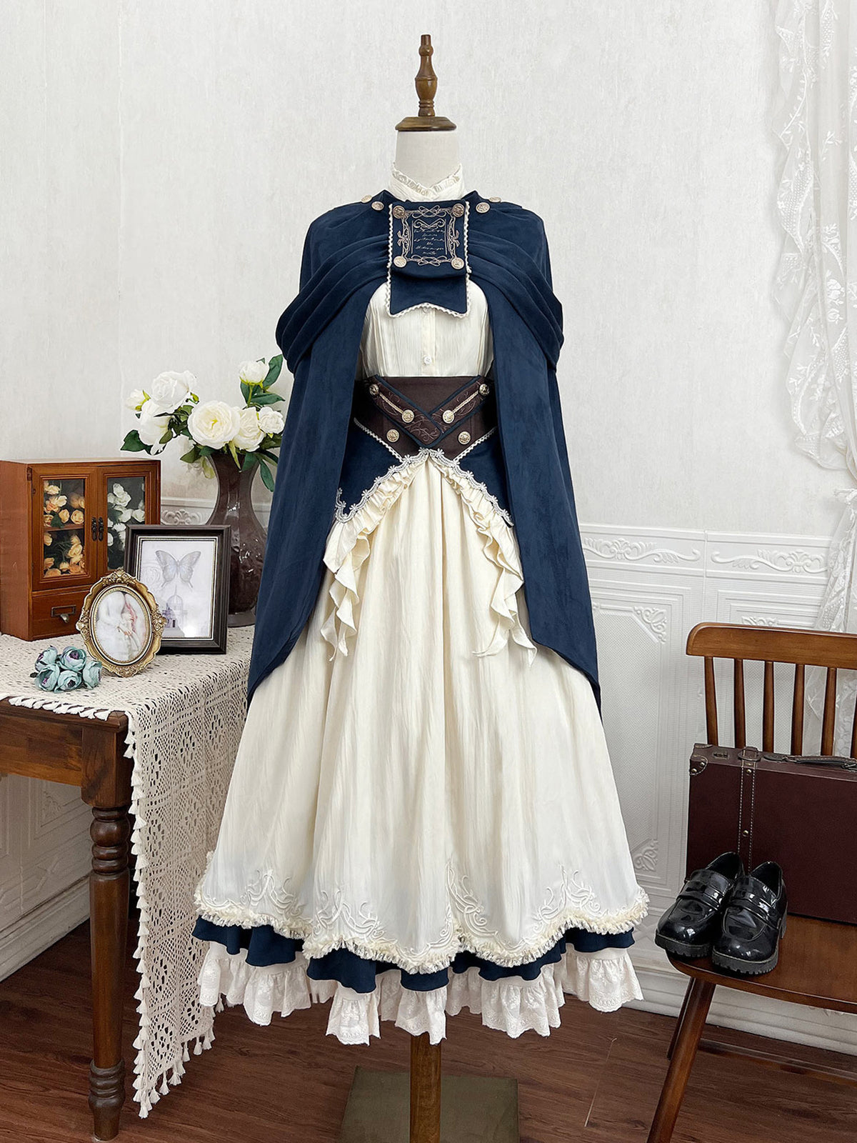 Vintage Lolita Lace Cape Dress Set YOU0318