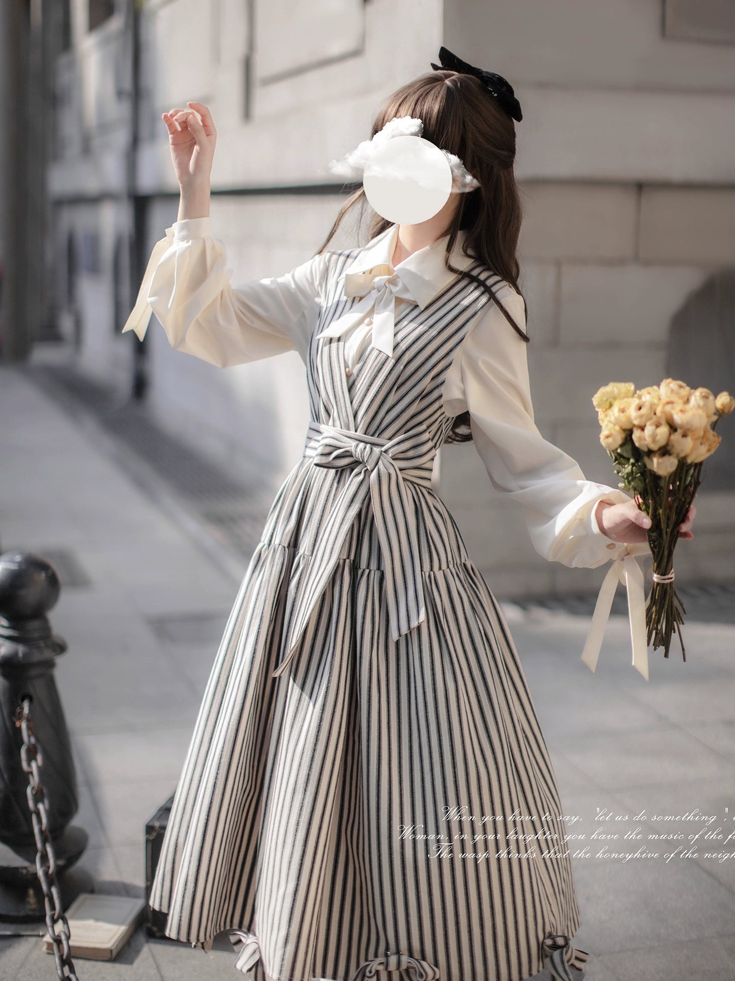 Elegant Retro Stripe Dress HUT0019