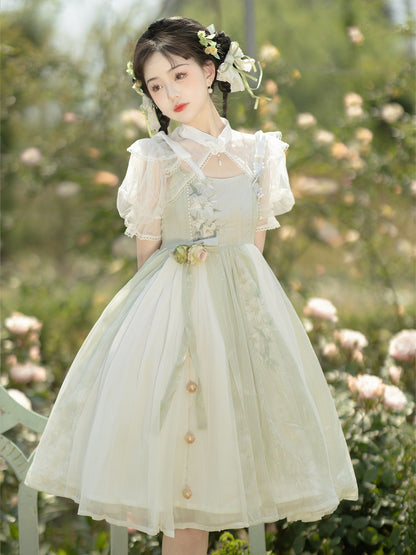 Lace Shawl and Flower Embroidery China Dress YOU0092