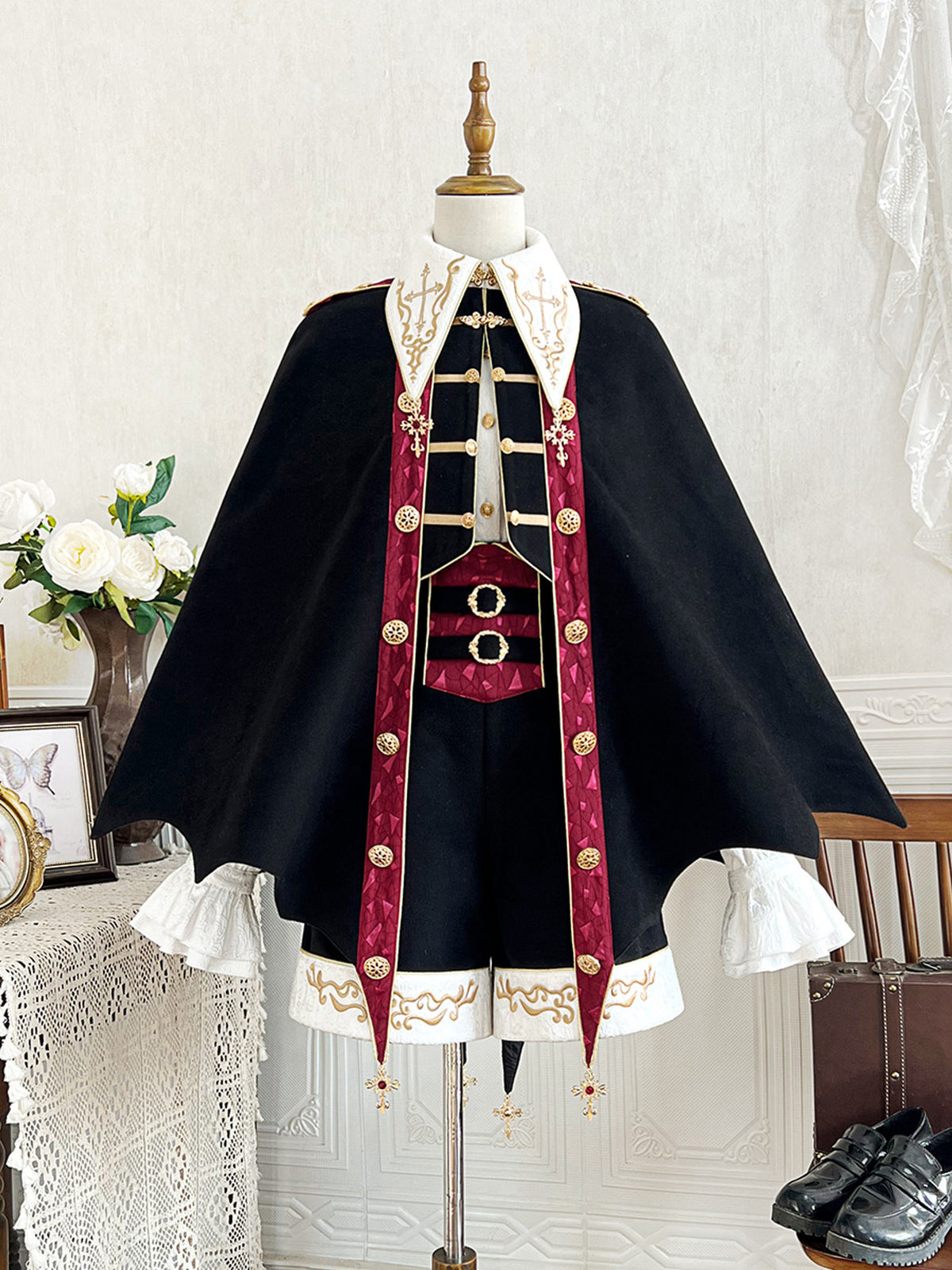 Gothic Vampire Cape Jacket Shirt Shorts Set YOU0319