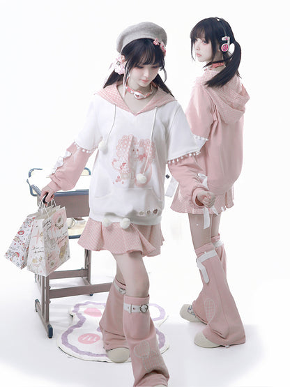 Heart Bow Cat Print Hoodie With Pleated Skirt YOU0315
