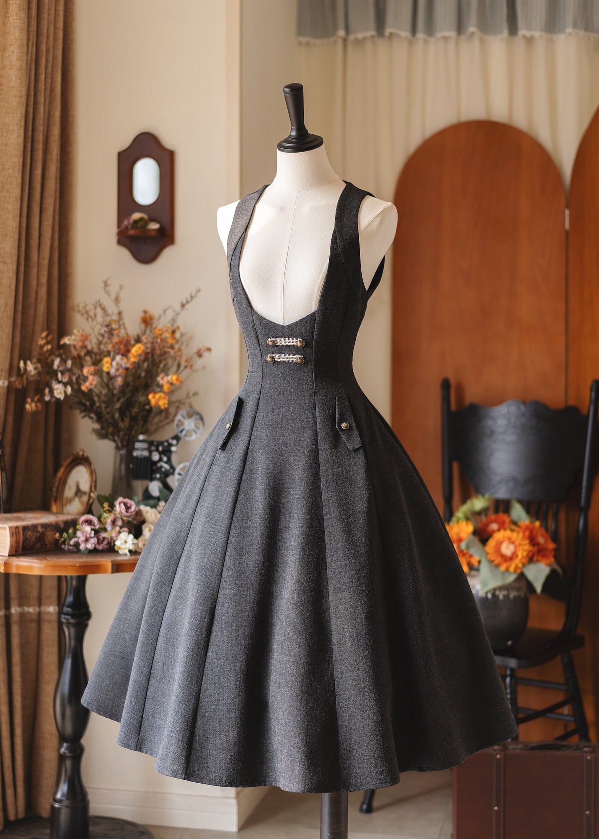Vintage Waist-Cinch Pinafore Dress FOR0066