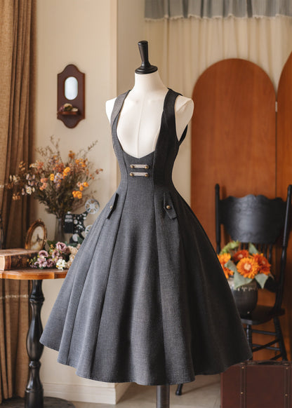 Vintage Waist-Cinch Pinafore Dress FOR0066