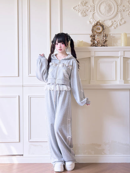 Ruffle Trim Zip Hoodie Co-Ord Set NOG0036