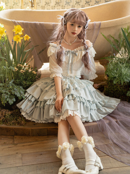 White & Light Blue Lolita Dress YOU0078