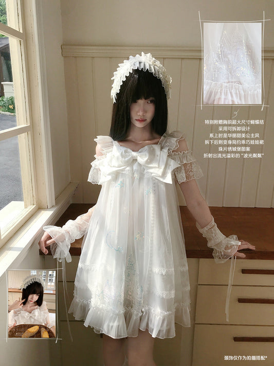Sequin Lace Bow Off-Shoulder Dress LAL0209