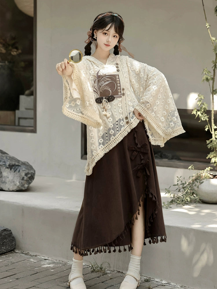 Chinese-Style Lace Blouse Round Dress YOU0192