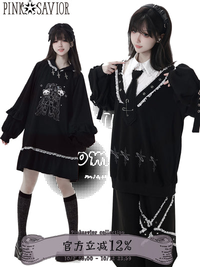 Gothic Skull Print Hooded Sweatshirt Dress PIN0065