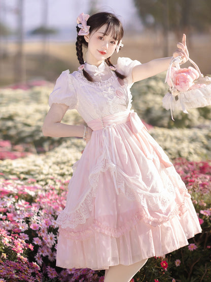 Tulip Embroidery Sweet Pink Ribbon Lolita Dress YOU0037