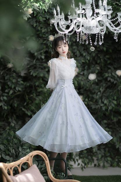 Elegant Middle Sleeve Light Blue Girly Dress YOU0035