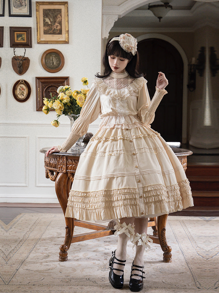 Elegant Beige Frill Dress-Style Two-Piece WIT0136