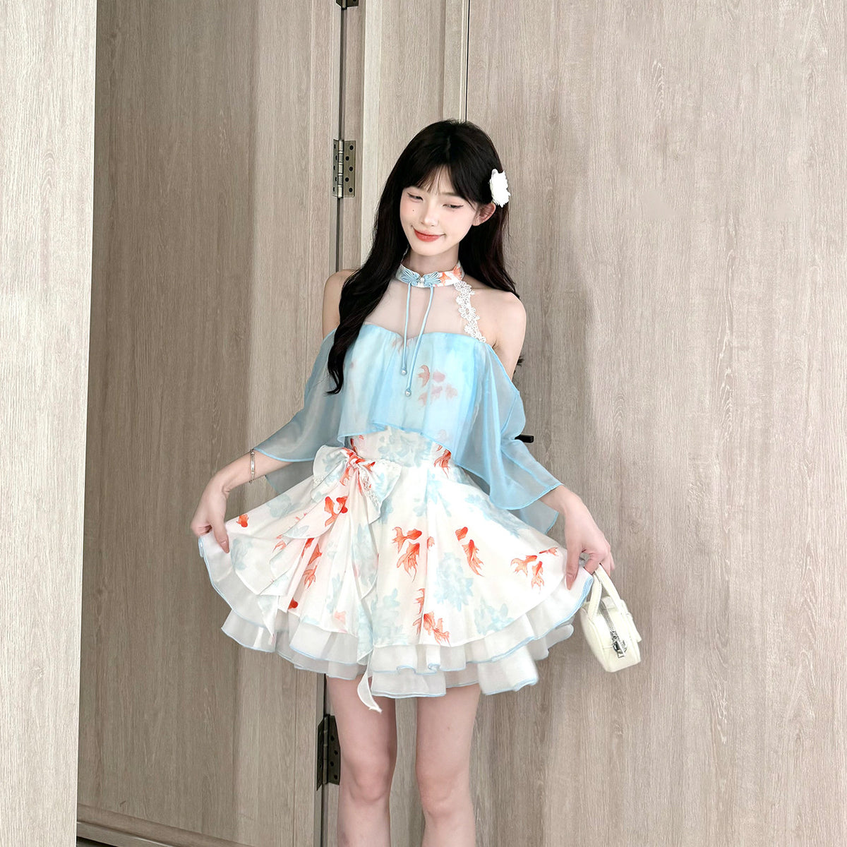 Off Shoulder Halter Floral Tiered Dress BEL0033
