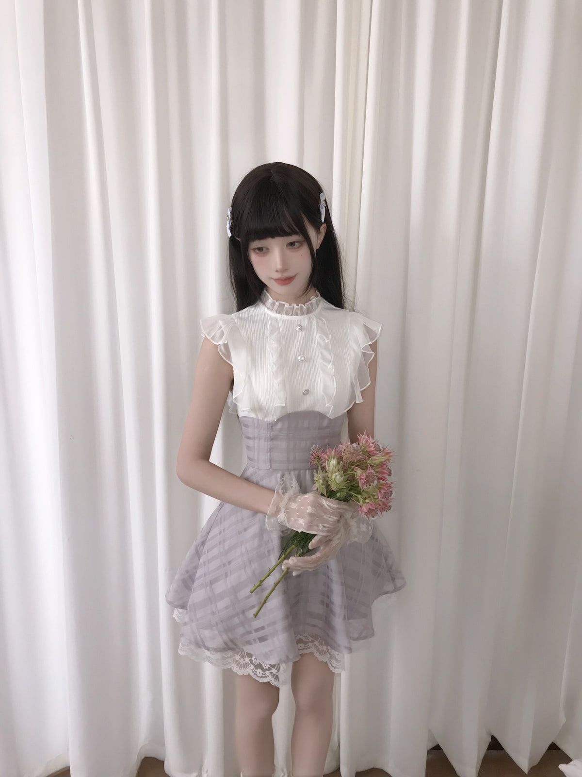 Lavender Plaid High Waist Dress LAL0176