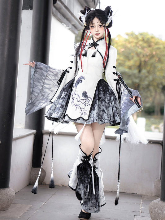 Chinese Style Magpie Feather Frog-Button Dress YOU0229