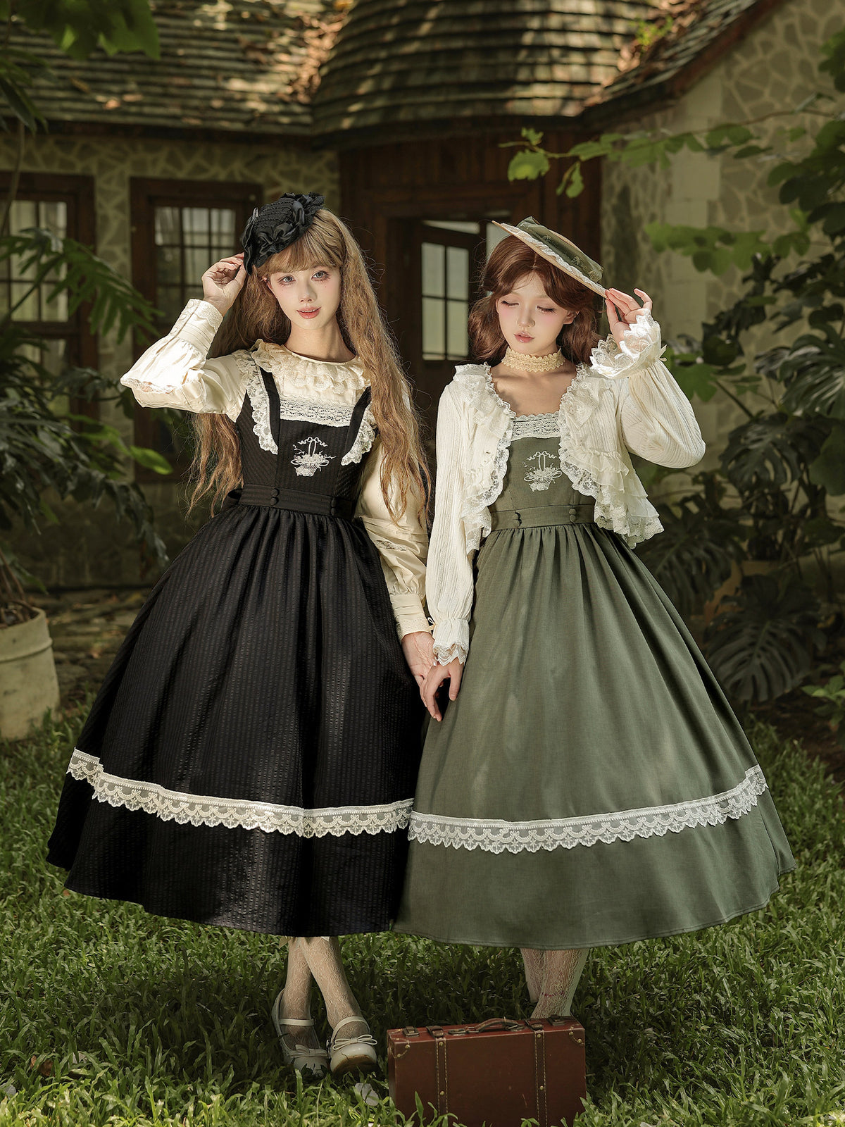 Rose Basket Embroidered Pinafore Dress WIT0302