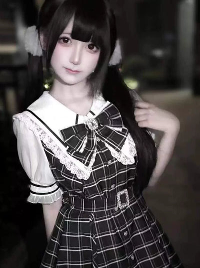 Waist Belt Checkered Dress MIL0006