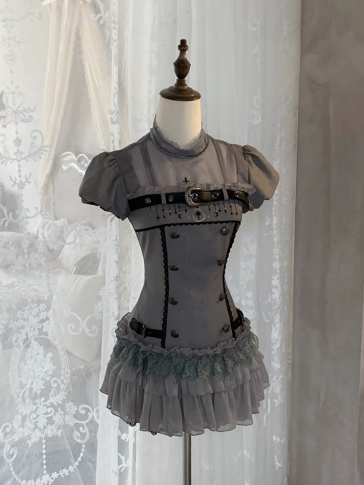 Gothic Lace Belted Ruffle Dress HUT0161
