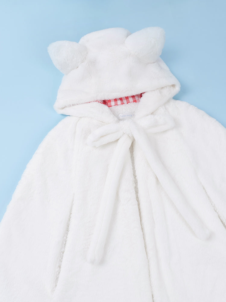 White Cat Ear Hooded Fleece Cape WIT0210