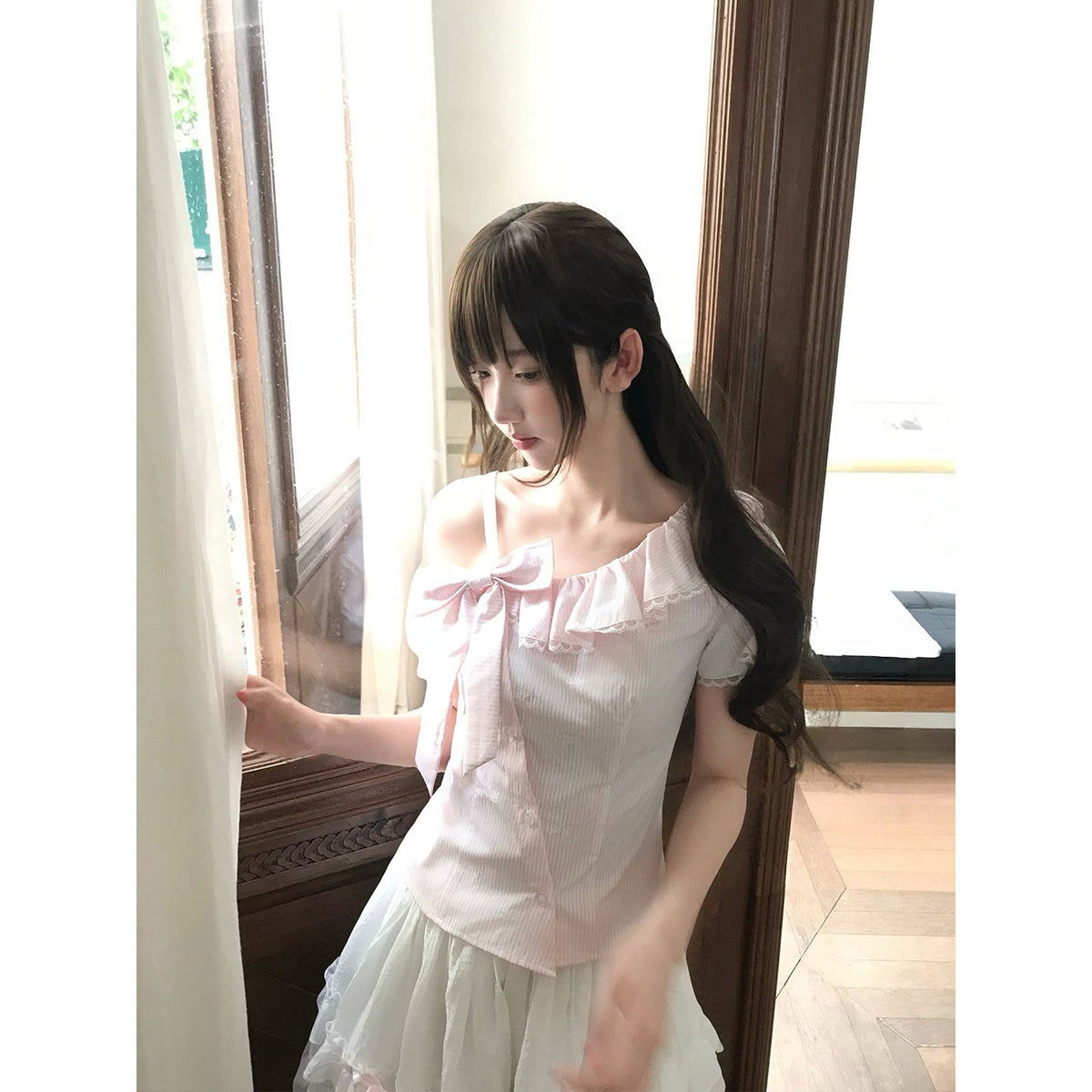 Sweet Bow Lace Doll Collar Puff Sleeve Dress LAL0225