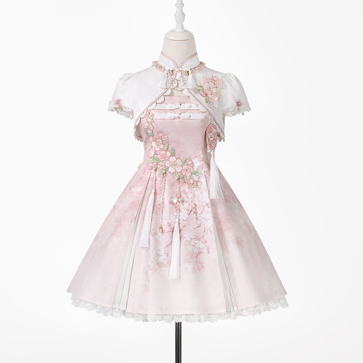 Chinese Style Cherry Blossom Embroidered Cape Dress YOU0272